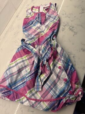 American Girl Doll Pink Plaid Sleeveless Dress with Crochet Trim